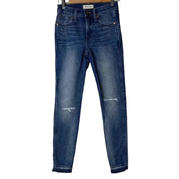 Madewell 9” High Rise  Skinny Jeans in York Wash Rip and Repair Edition Size 25 - Picture 4 of 10